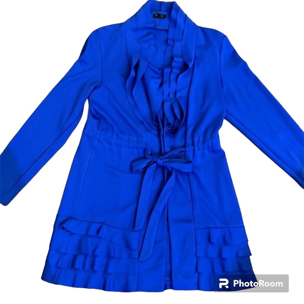 Cupio Royal Blue Ruffle Tie Waist Open Jacket Siz… - image 1